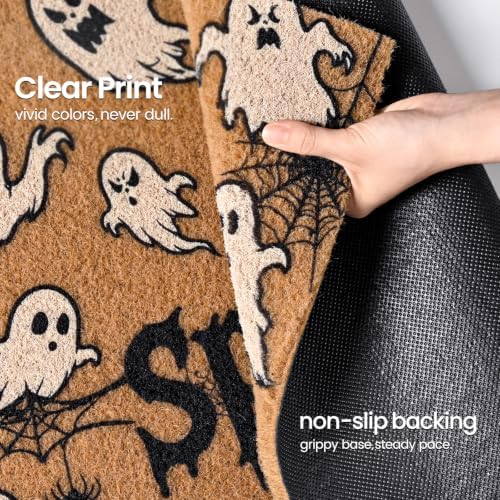 Kelarea Halloween Door Mat Spooky Ghost, 17" x 29" Non-Slip Outdoor/Indoor