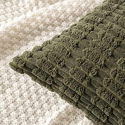 MIULEE Corduroy Decorative Throw Pillow Covers 16x16 Olive Green Pack of 2