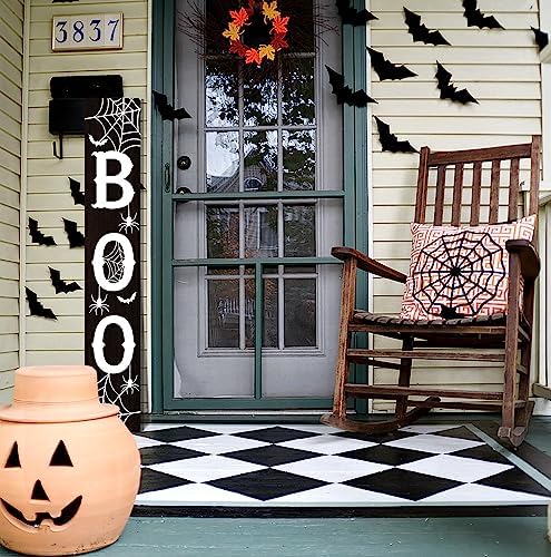 Boo Porch Sign 47.2 Inch Halloween Wooden Welcome Sign for Front Door