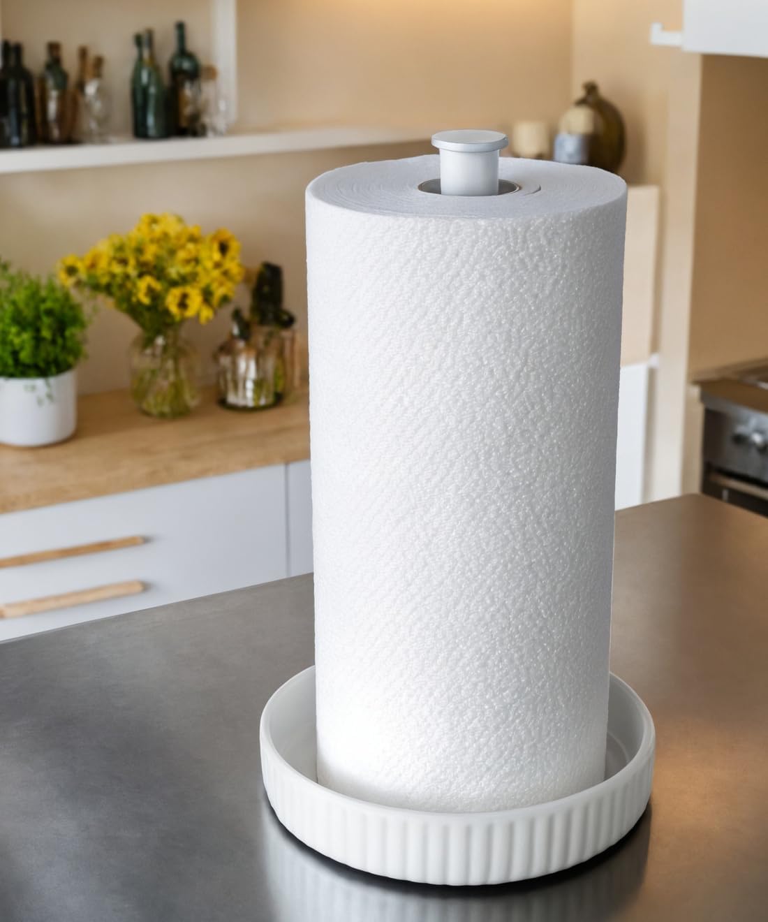 Paper Towel Holder Countertop,Ceramic Base,Fits Double to Family Rolls,A | Easy-to-Clean,1.5 lbs Weight,7" B x 12.5"