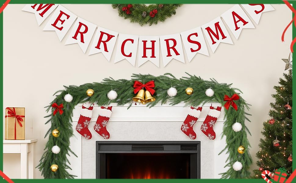 12FT(2 * 6FT) Christmas Norfolk Pine Garlands, Winter Decor Real Touch Pine Garland, Artificial Greenery Xmas Garland
