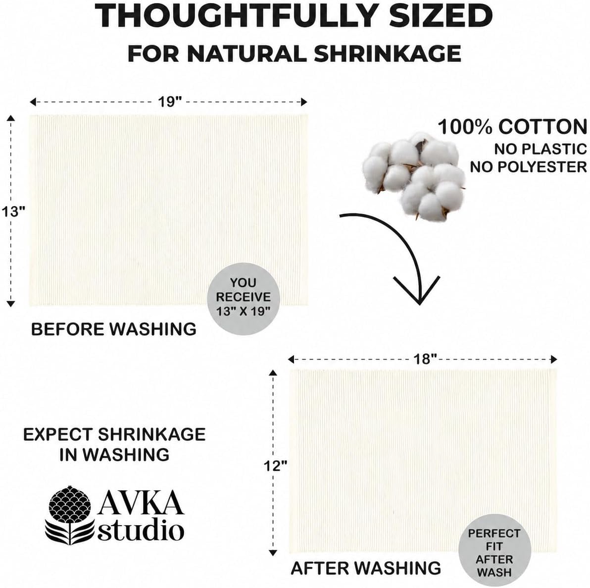100% Cotton Ribbed Placemats - Set of 8-13 x 19 Inches - Off White - Everyday Cloth Table Mats - Thick Construction