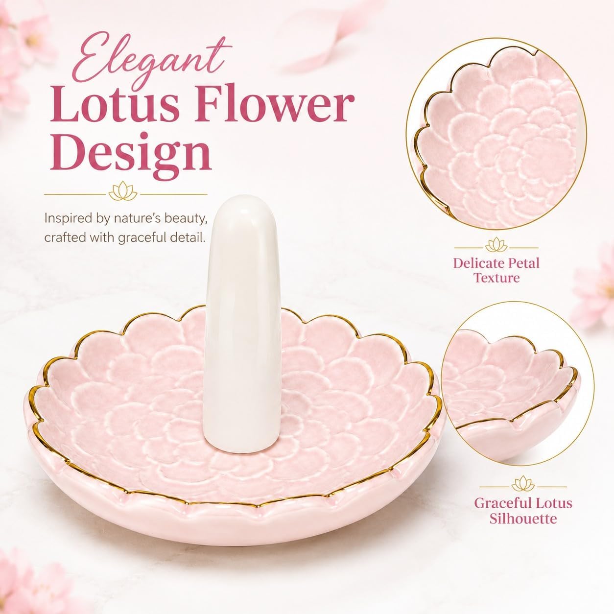 Ceramic Ring Dish Jewelry Tray / Flowers / Pink