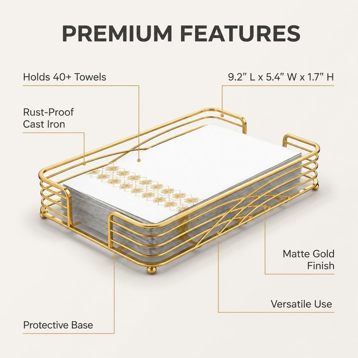 Gold Tray / D - Matt Gold Napkin Holder for Bathroom / Guest Towel Holder