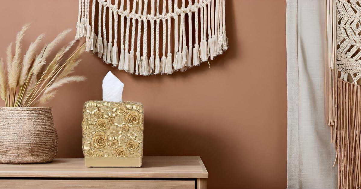 Modern Square Tissue Box Cover Holder / Petal Golden