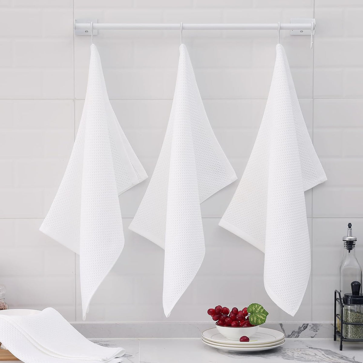 Homaxy 100% Cotton Oversized Waffle Weave Kitchen Towels 8-Pack, White | 20 x 28 Inches, Ultra Soft Absorbent Dish