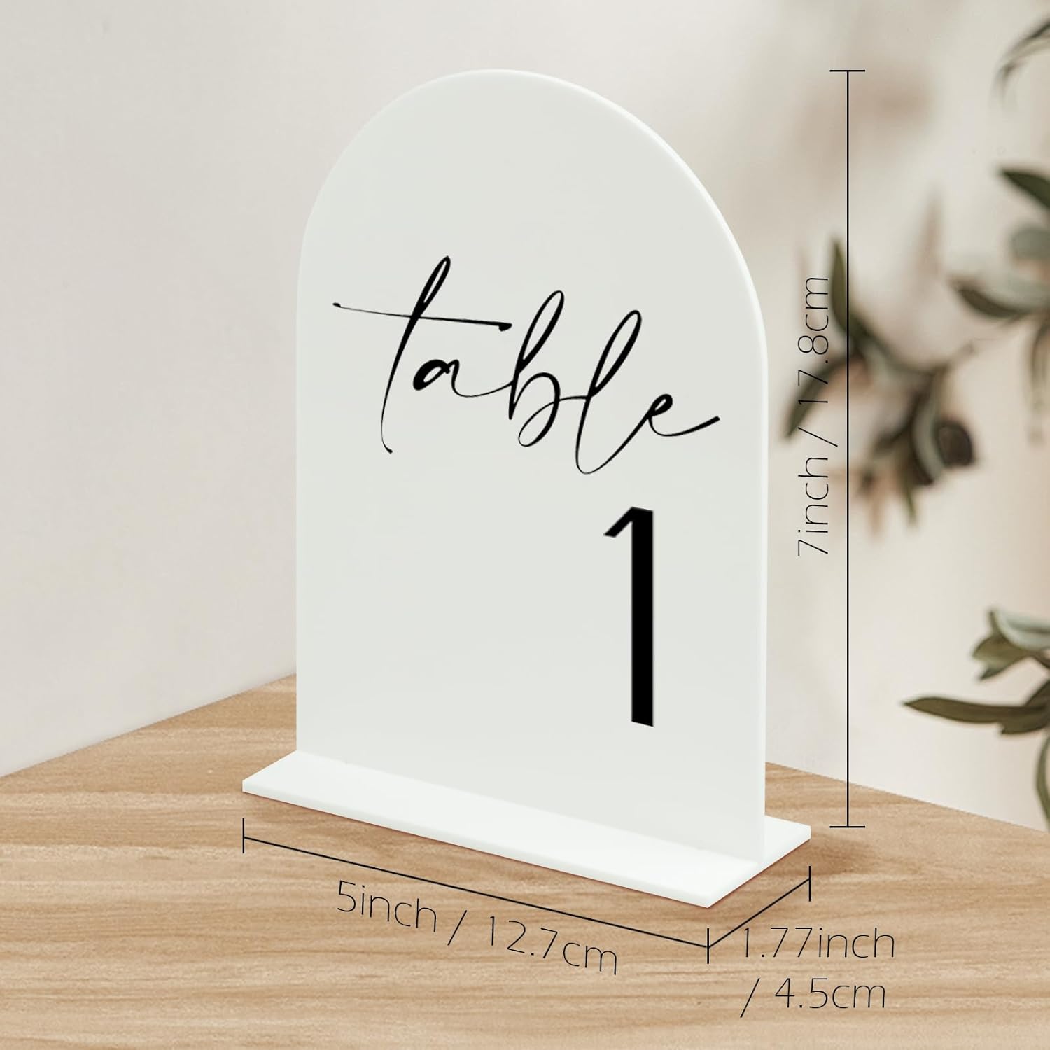 White Arch Acrylic Table Numbers with Stands 1-30, 5x7" White Arched Acrylic Sign and Bases, Arch Table Numbers for