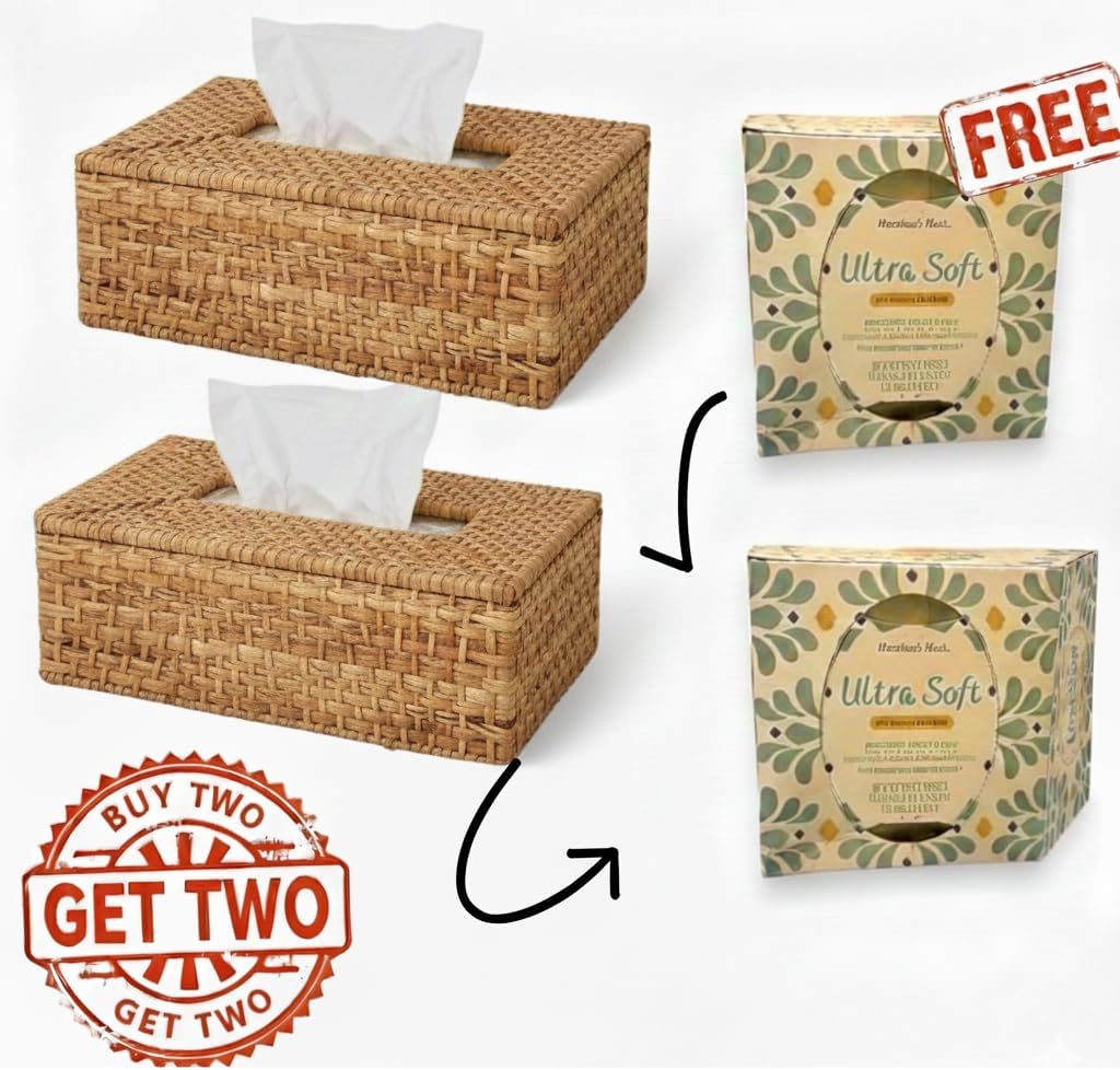 Set 2 of pcs Rectangular Rattan Woven Tissue Box Cover Holder