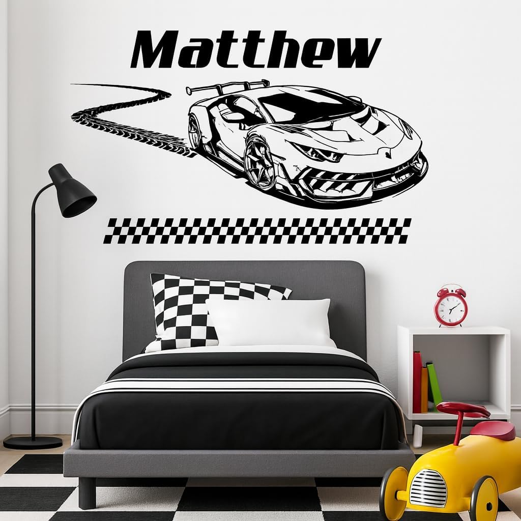 Name Racing Car Wall Decal