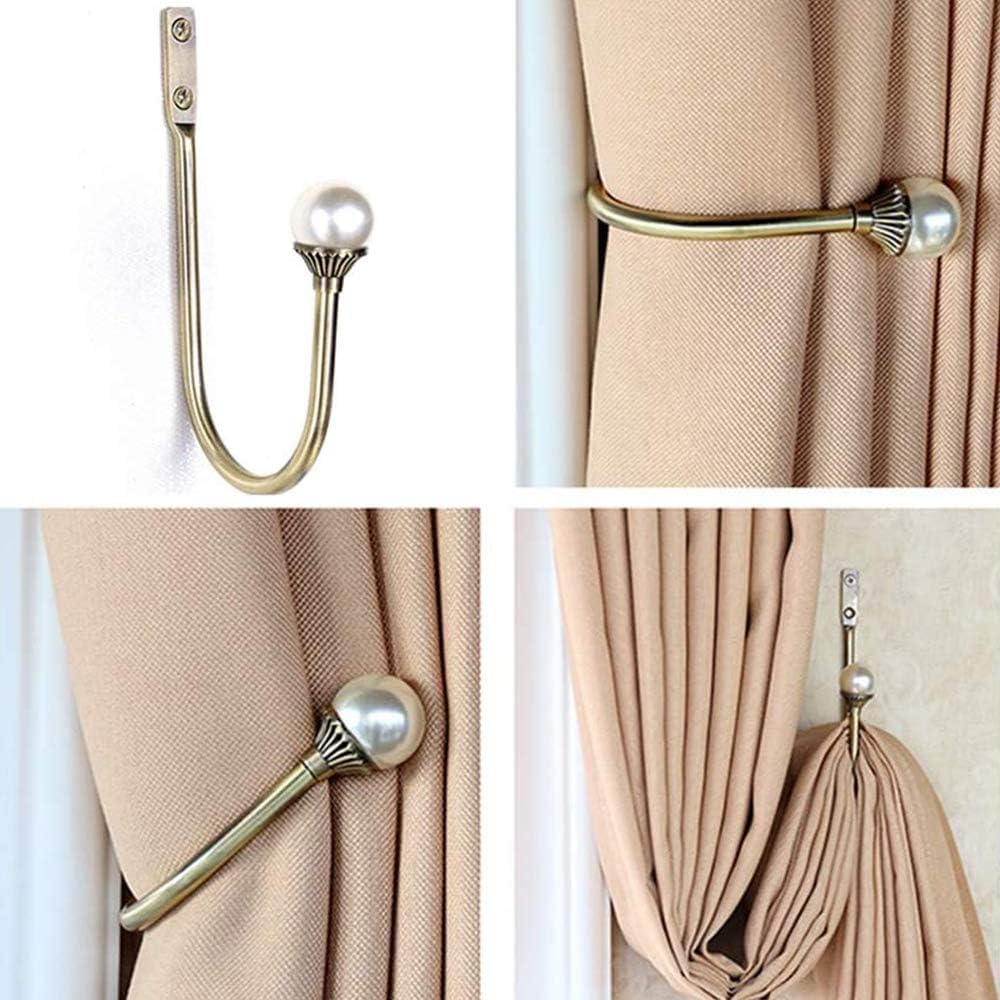 COCIVIVRE 4 Pack Curtain Holdbacks Wall Mounted Curtain Tiebacks Hooks Plastic Pearl U Shape Curtain Tiebacks with