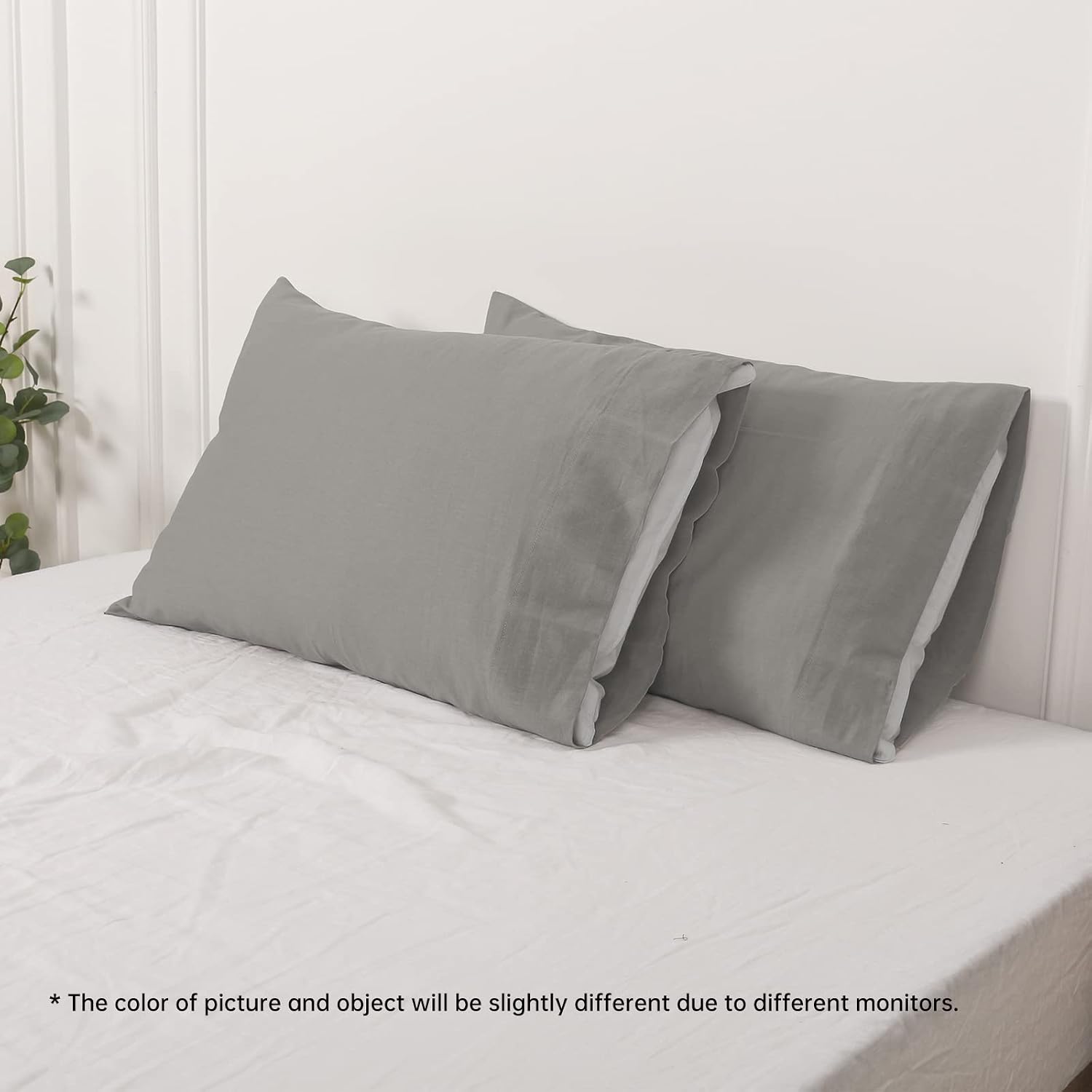 Linen Pillowcases 1 Pair Basic Style 55% Euro Linen 45% Cotton Blend / 20 x 30 / Grey / Set of 2