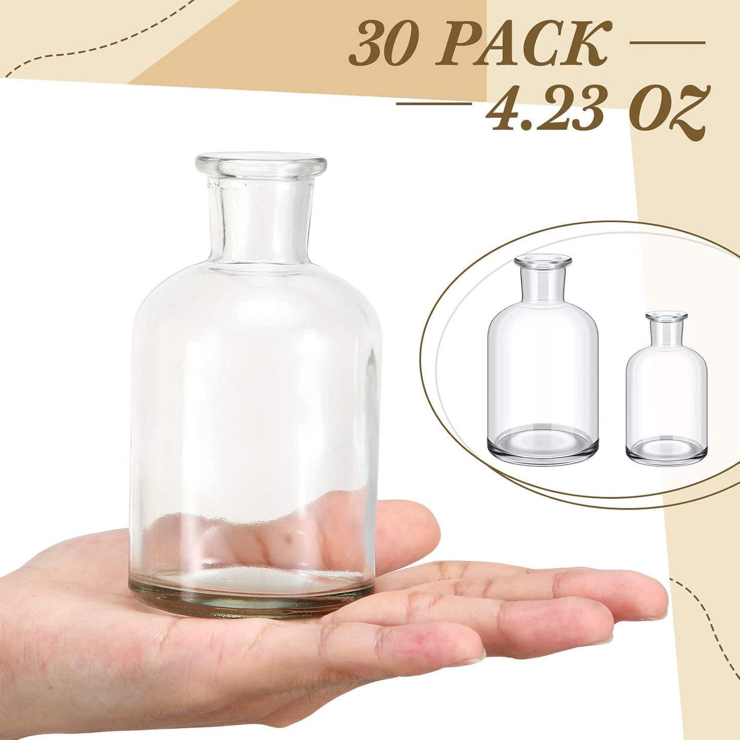 Small Glass Bud Vases Bulk Mini Flower Vases for Centerpieces / 4 Inches / Transparent / Set of 30