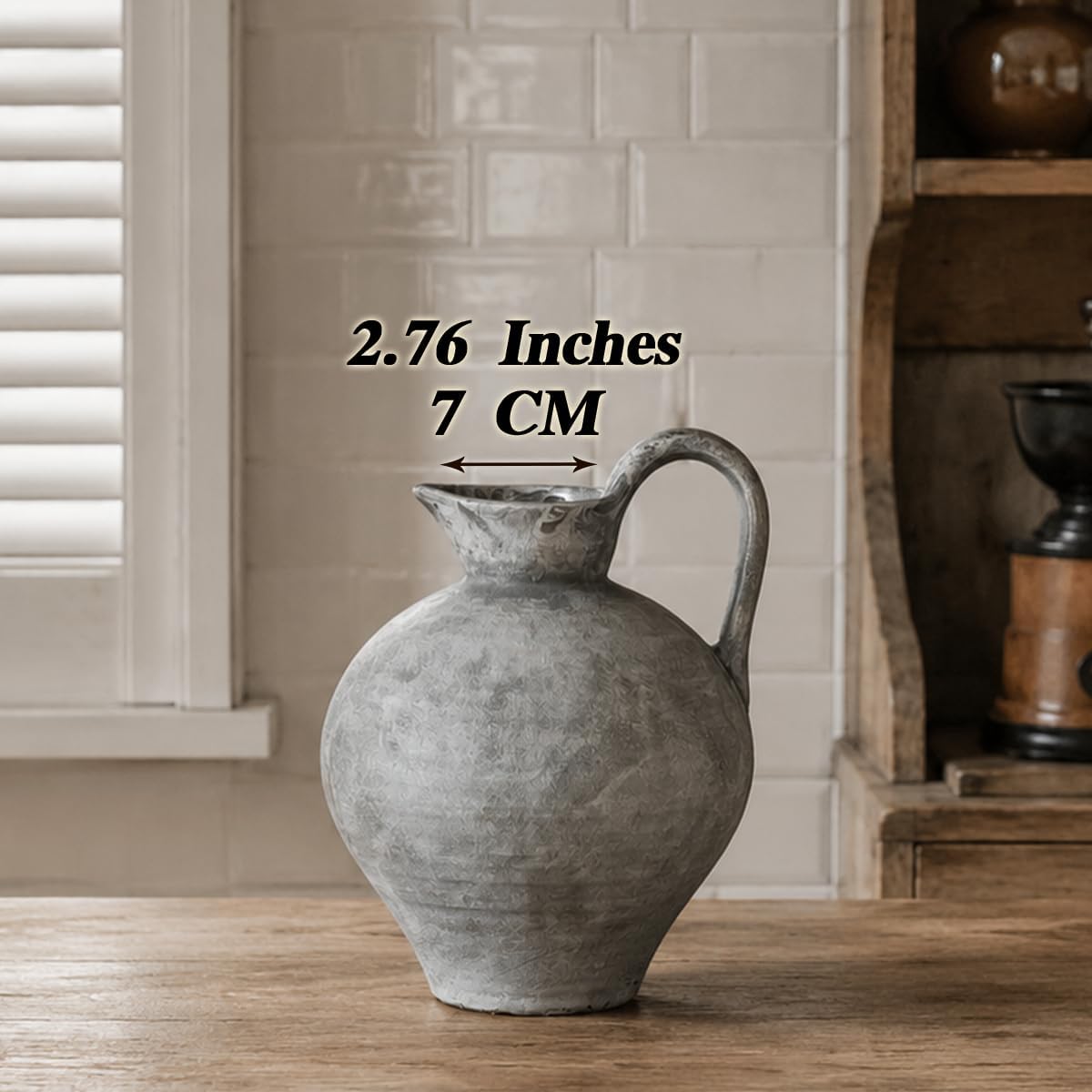 Rustic Ceramic Vase / White Gray / Shape 1 / 8.86 Inch