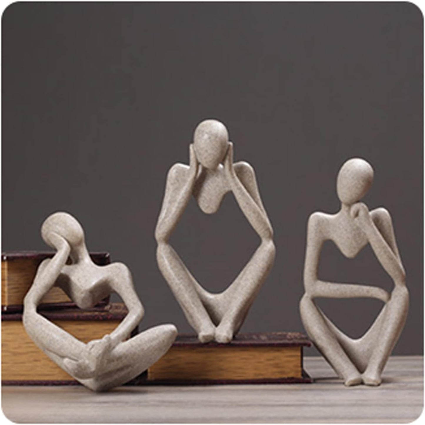 Thinker Resin Statue Set / Sandstone / Set of 3