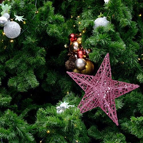 BinaryABC Christmas Tree Topper Star,Glittering Christmas Tree Decoration Ornaments,20cm (Pink)
