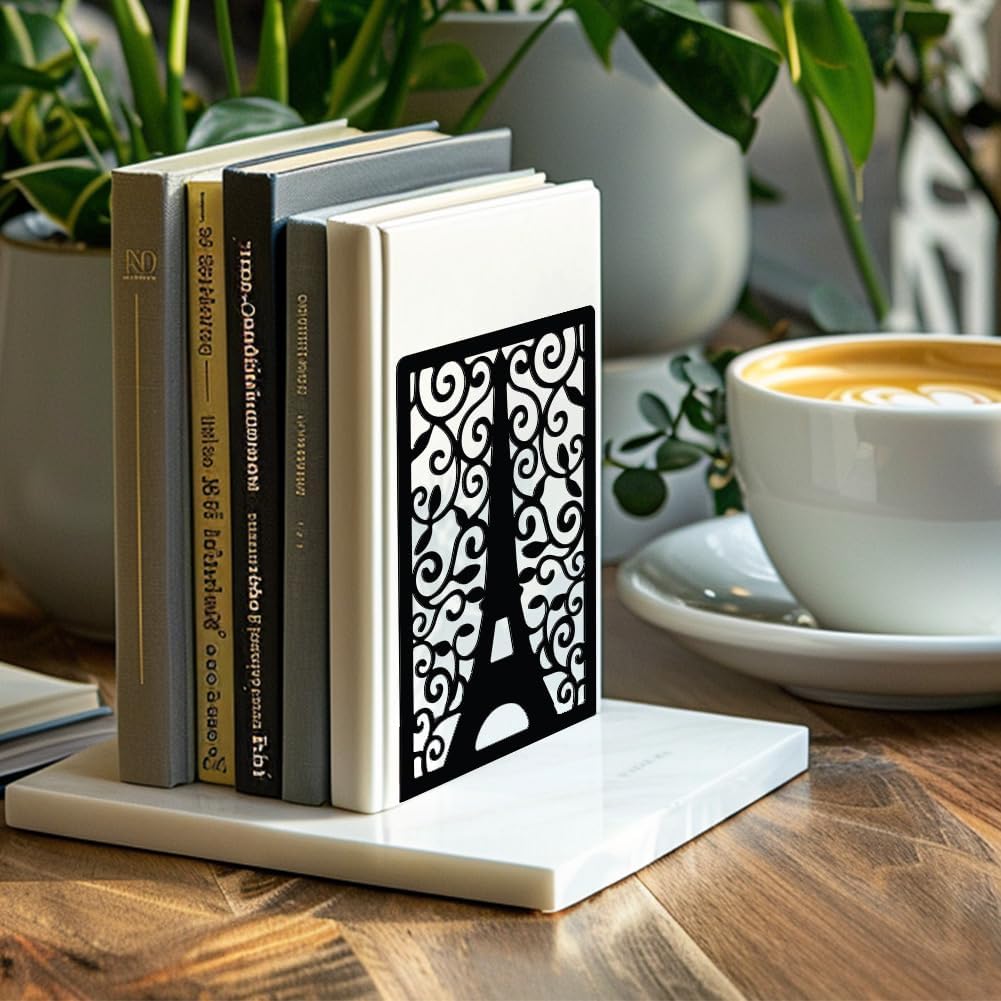 Metal Bookends / Modern Decorative Heavy Duty Study Book Support Stoppers / Paris Eiffel Tower