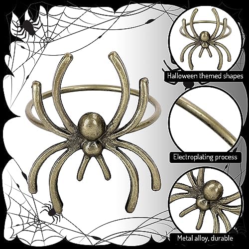 Whaline 6 Pcs Halloween Napkin Ring Holders Halloween Spider Napkin Rings Metal Spider Web Napkin Buckle Dinner Table Rings for Halloween Party Themed Gatherings Dinners Decor