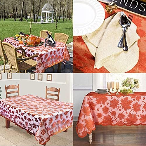 Thanksgiving Tablecloth 60 × 84 Inch for 6-8 Seats Maples Leaves Lace