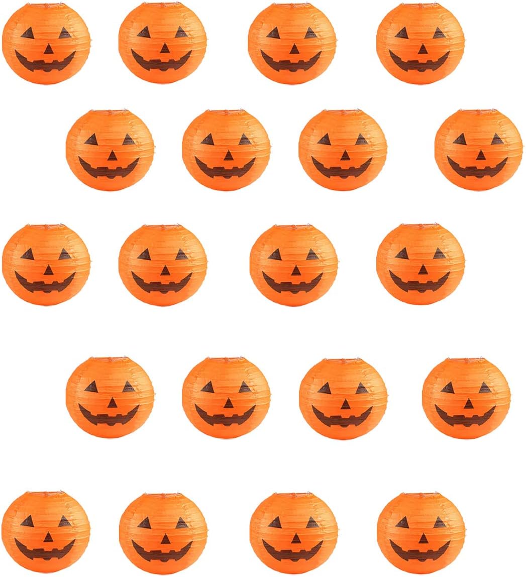 Jangostor 20 PCS Halloween Pumpkin Jack O Lantern Paper Lanterns for Parties, Garden Decoration, 8 Inches (Orange)