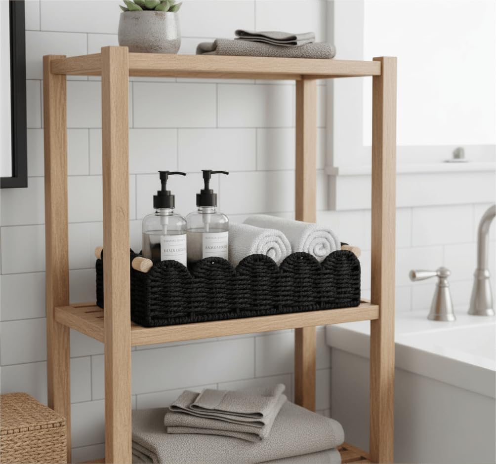 Small Wicker Toilet Tank Top Decorative Baskets for Countertop / Black / 12.99 x 6.3 x 3.15 / S - In