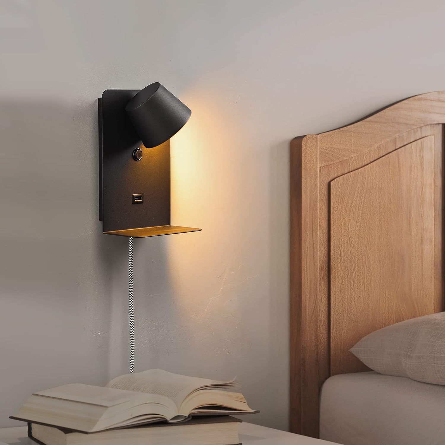Modern Rotatable LED Reading Plug in Wall Sconce for Bedroom, Black,(Small) | Sturdy all-metal construction, energy