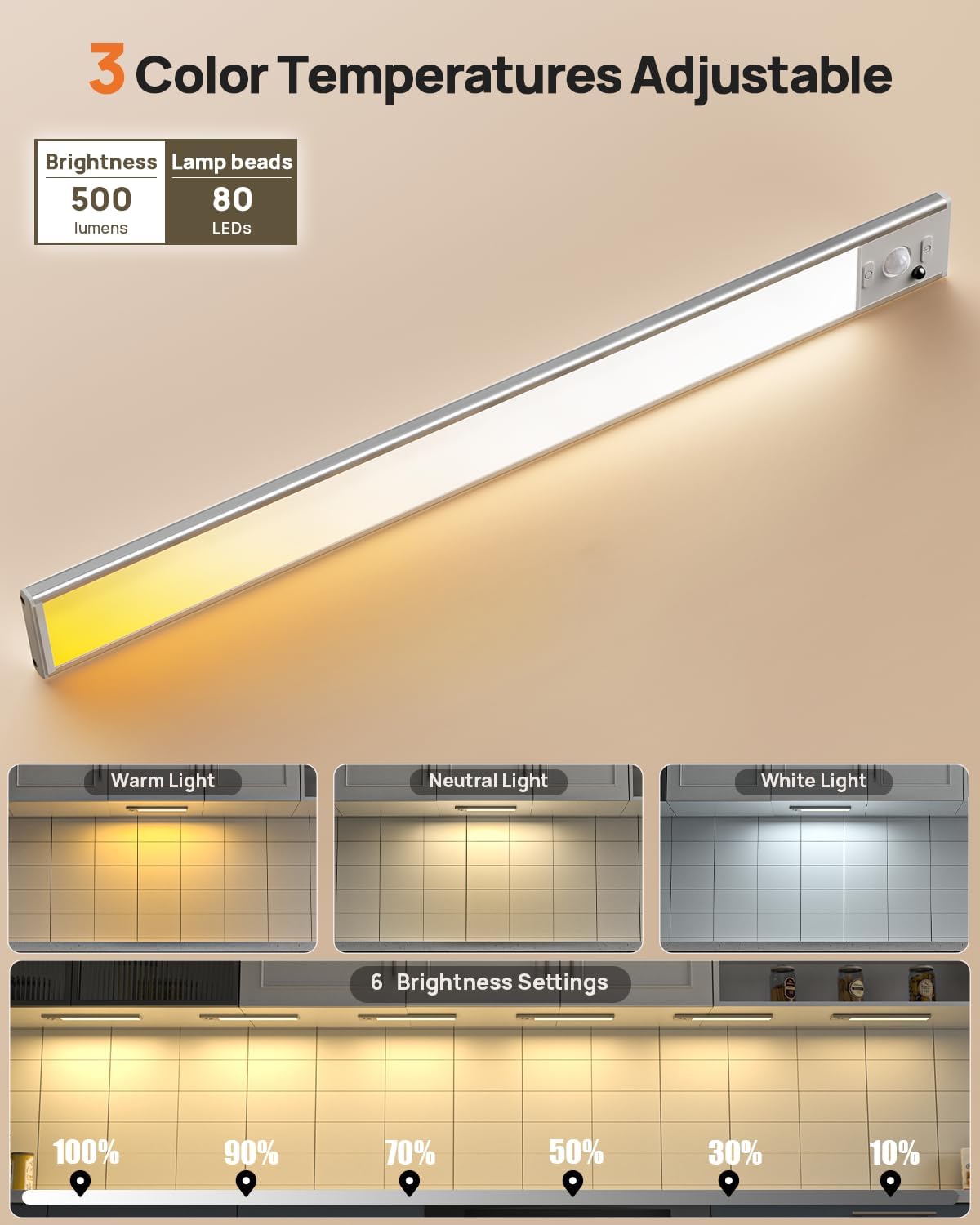 16inch Under Cabinet Lighting Wireless 2 Pack, Motion Sensor Light Indoor | 4000mAh Rechargeable LED Closet Lights with