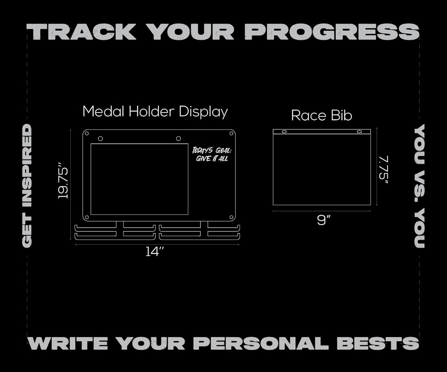 Marathon Medal Display and Race Bib Holder for Runners, Metal Wall Hanger | Holds 50 medals, 40 bibs on a sleek metal