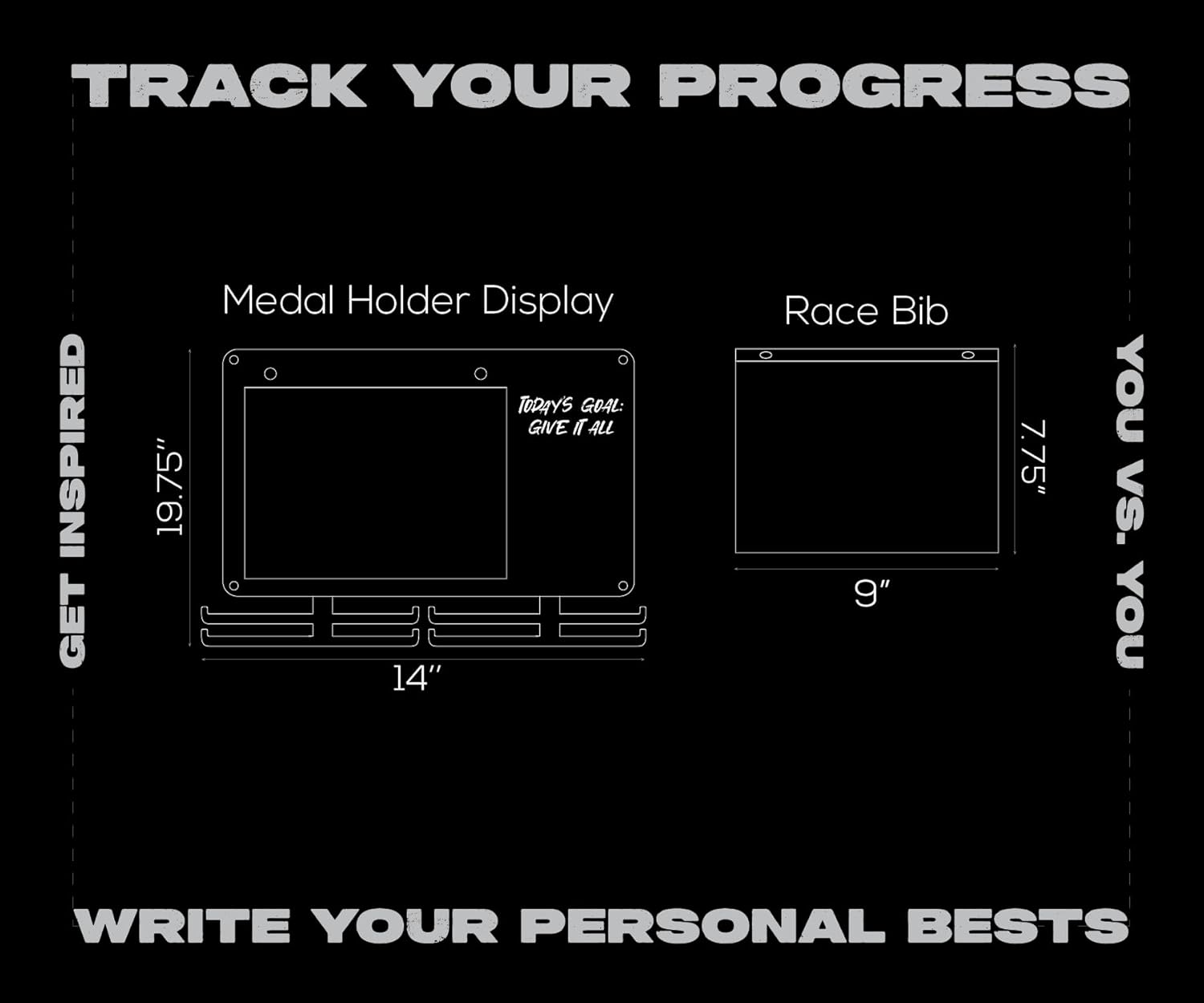 Marathon Medal Display and Race Bib Holder for Runners, Metal Wall Hanger | Holds 50 medals, 40 bibs on a sleek metal