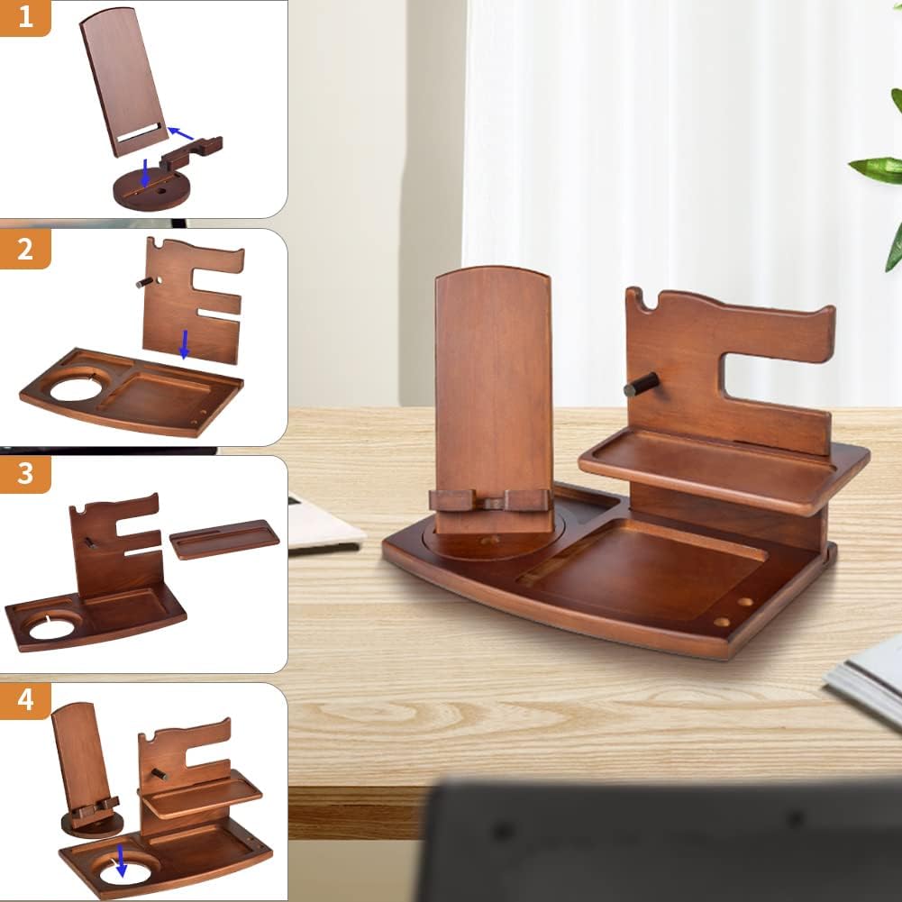 Gifts for Men, Fathers Day Wood Phone Docking Station for Dad, Desk or Nightstand Organizer, Mens Gifts for Husband