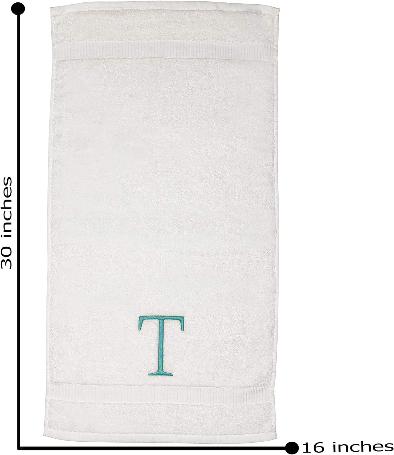 White with Teal Monogrammed Hand Towels for Bathroom - Set of 2 Letter T | Luxury Hotel Quality Initial Towels For
