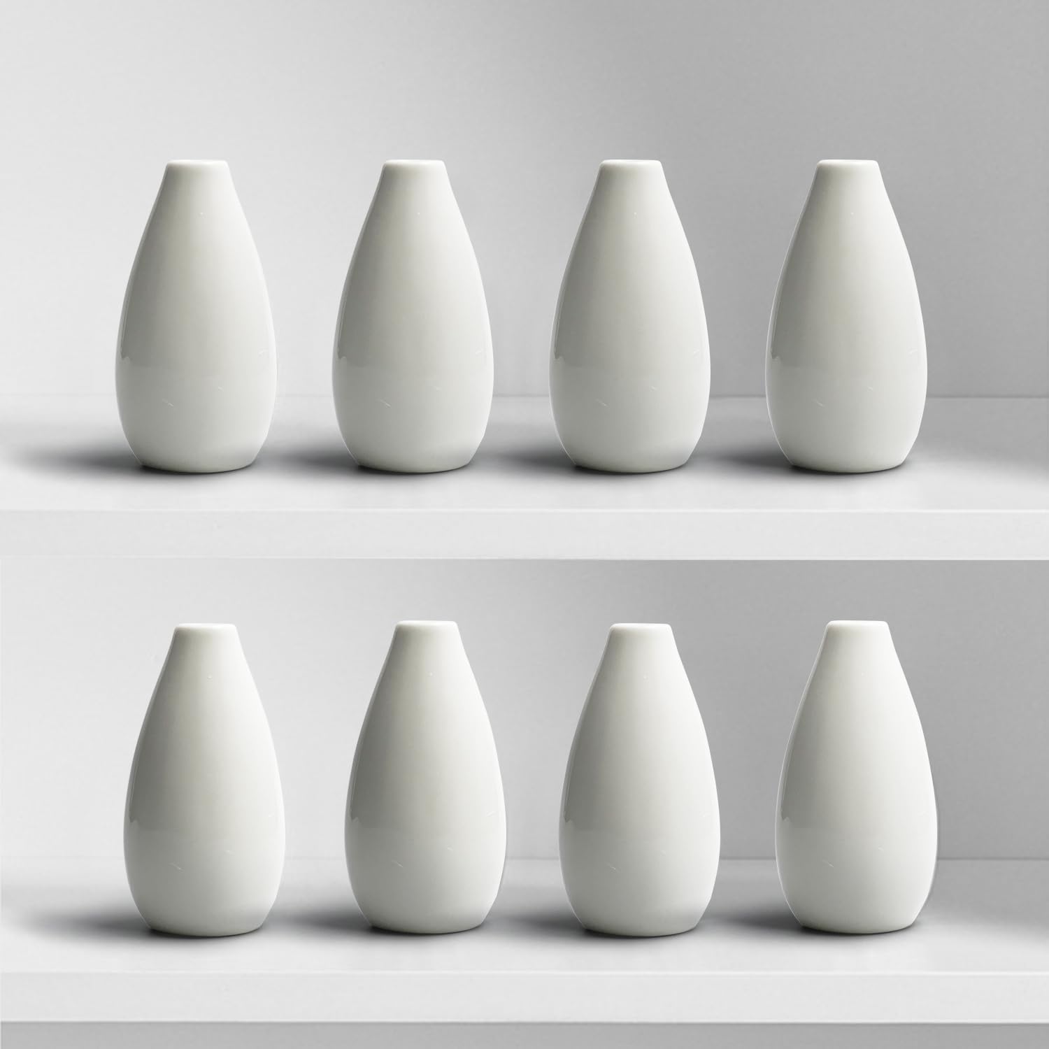 Modern White 4.1'' Small Ceramic Vase / White - Style 2 / Set of 8
