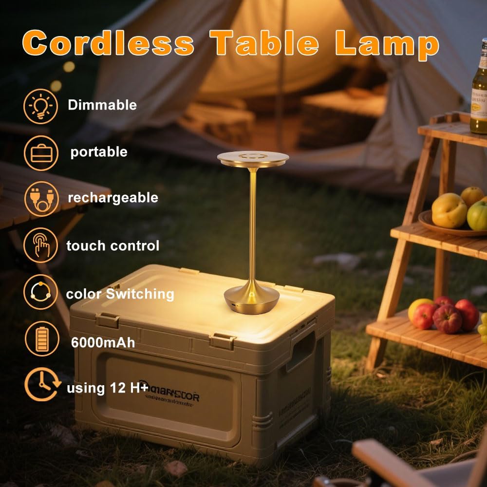 EJQ Rechargeable Cordless Table Lamp, 6000mAh Battery Operated LED Table Lights Outdoor Portable Touch Dimmable Table