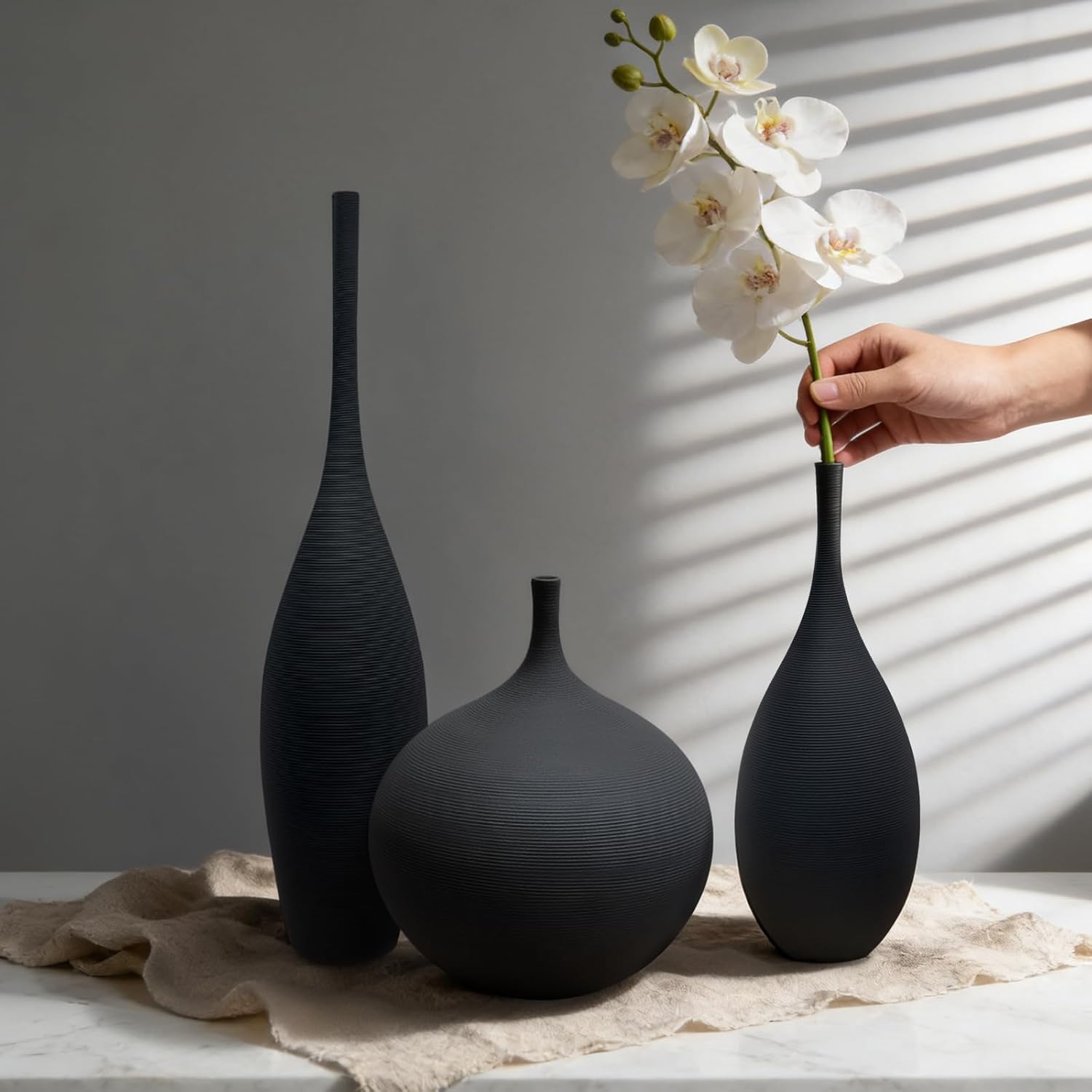 Ceramic Vases / Modern Boho Vases for Centerpiece Decor / Black / Set of 3