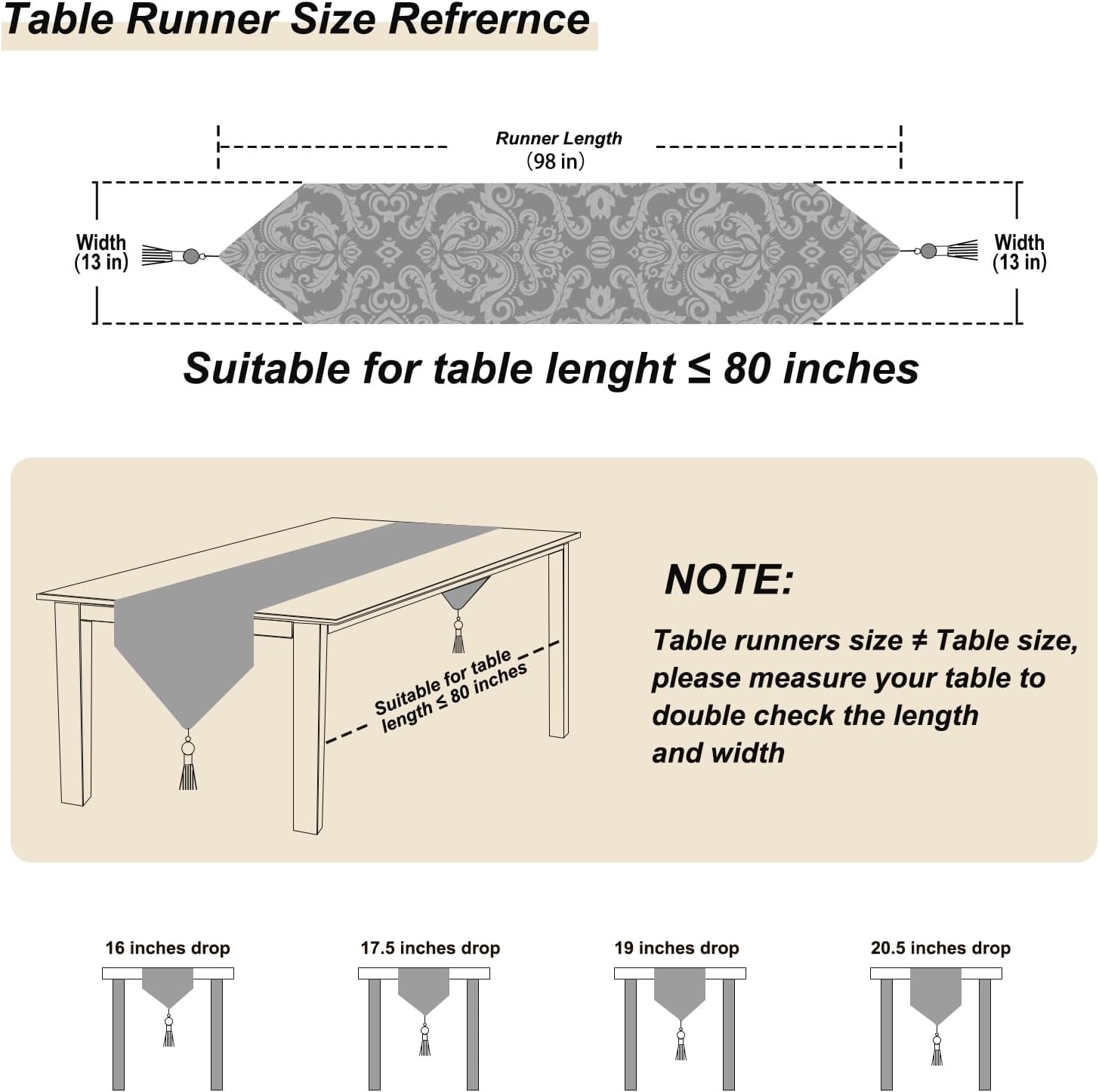 Dark Brown Coffee Table Runner Chenille Retro Golden Flowers 98 inches Long | for Christmas ,Wedding,Thanksgiving