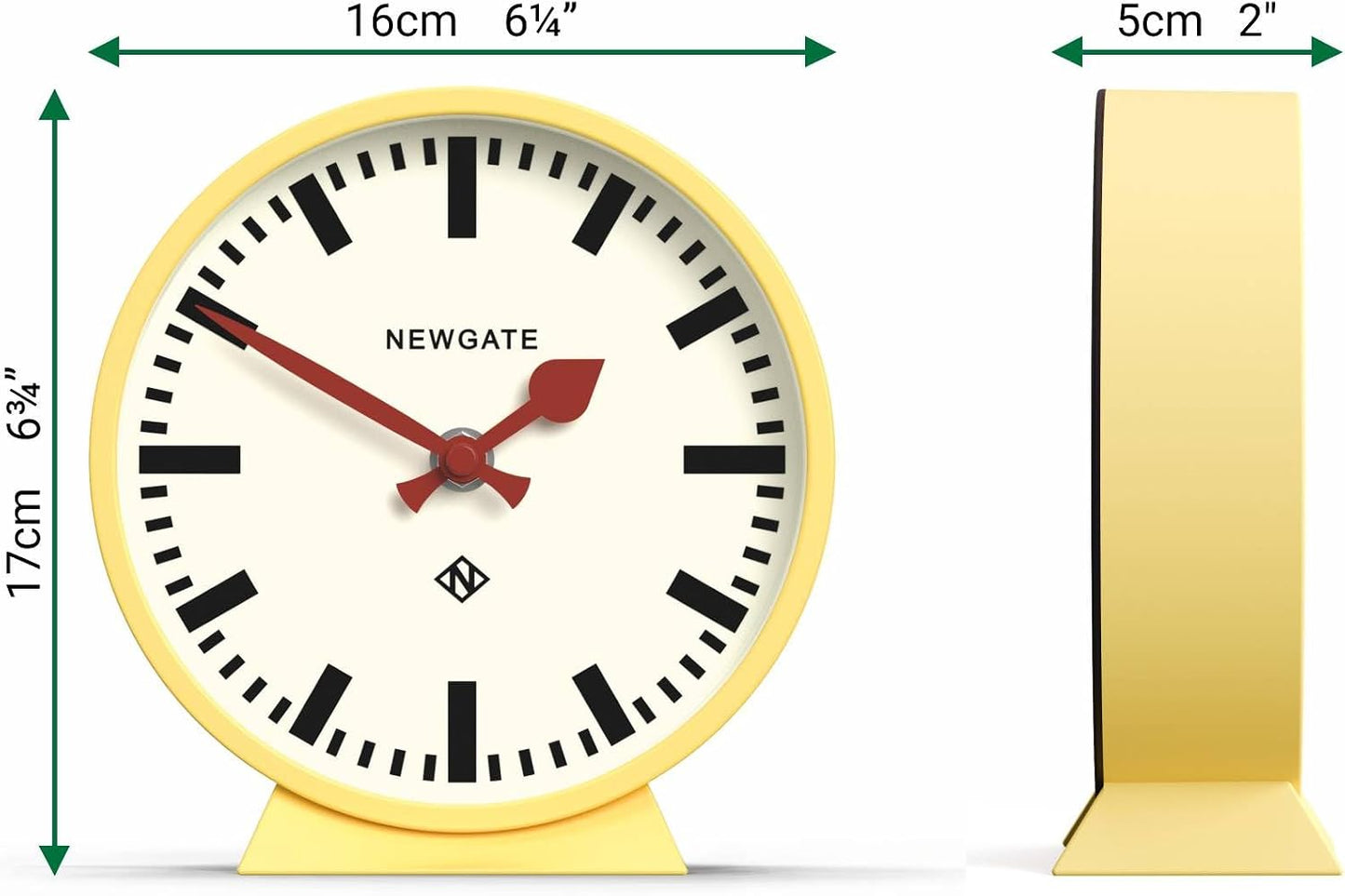 NEWGATE® M Mantel Railway Desk Clock | Modern Round Station Clock Design | Yellow | Contemporary Style for Desk, Table