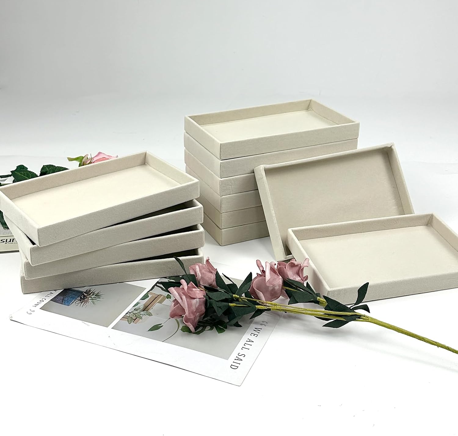 Velvet Jewelry Trays / Beige / 8.3 x 5 x 1 / Set of 12