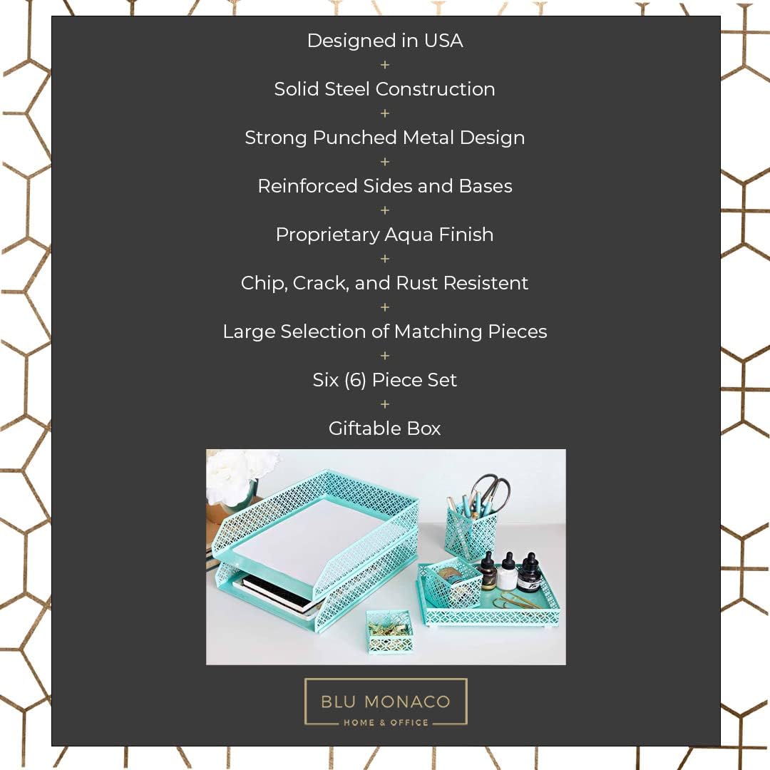 BLU MONACO | Aqua Desk Organizer Set for Women 6 Piece | Mail Sorter Organizer Countertop with Letter Sorter for Desk