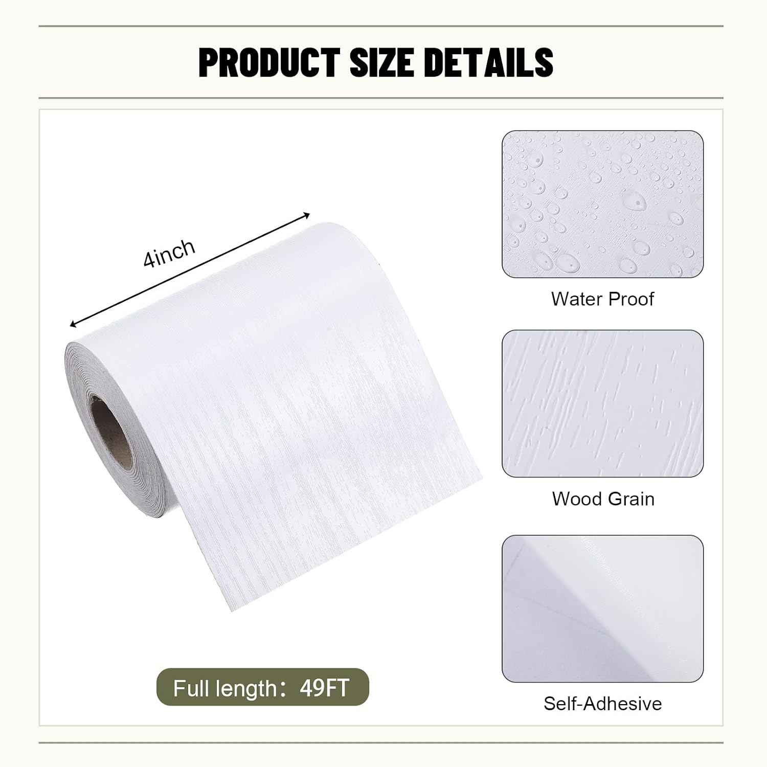 15m Border Wall Decor Peel & Stick Removable PVC Waterproof Bathroom Mirror Frame / White Wood Grain