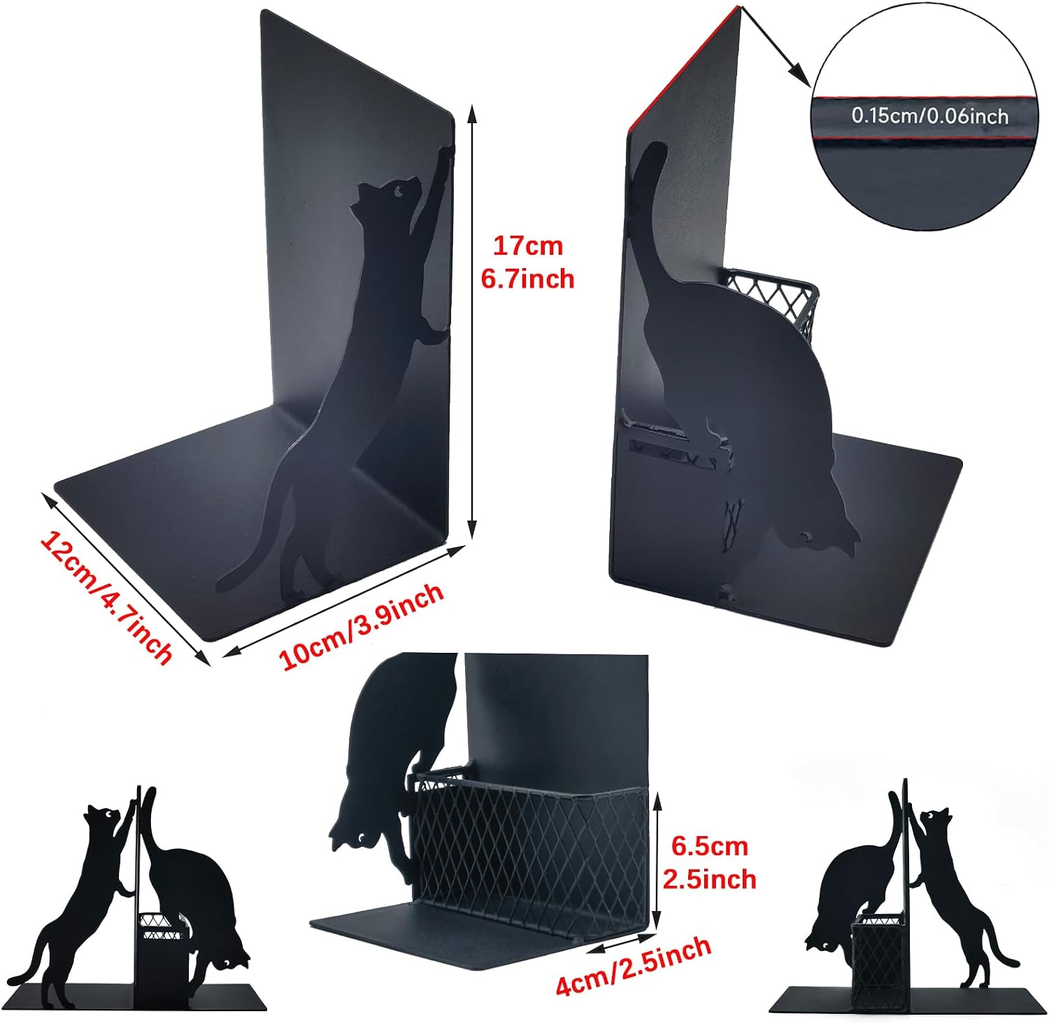 Metal Decorative Book Ends / Black Cat
