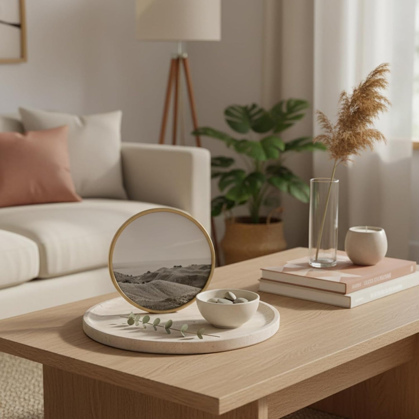 Round Serving Tray / Travertine Beige / 9.8 / 10 Inch