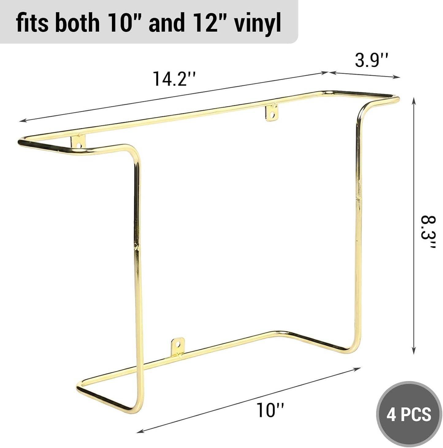 MyGift Brass Metal Vinyl Record Wall Rack Set of 4, LP Display Shelf | Wall Mounted, Wire Construction, Modern Hanging