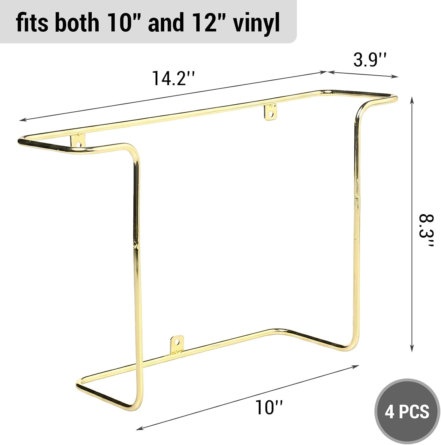 MyGift Brass Metal Vinyl Record Wall Rack Set of 4, LP Display Shelf | Wall Mounted, Wire Construction, Modern Hanging
