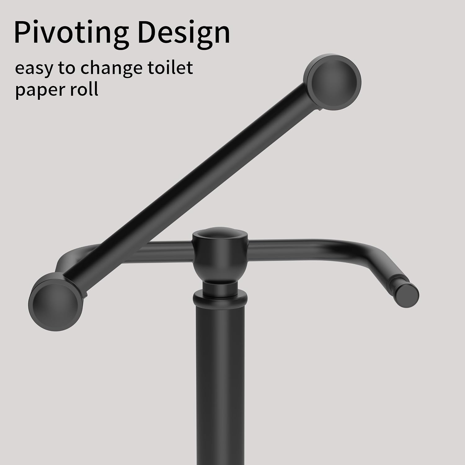 Toilet Paper Holder Stand, Matte Black Toilet Paper Holder Free Standing,Post Pivoting Design & Stable Weighted Base
