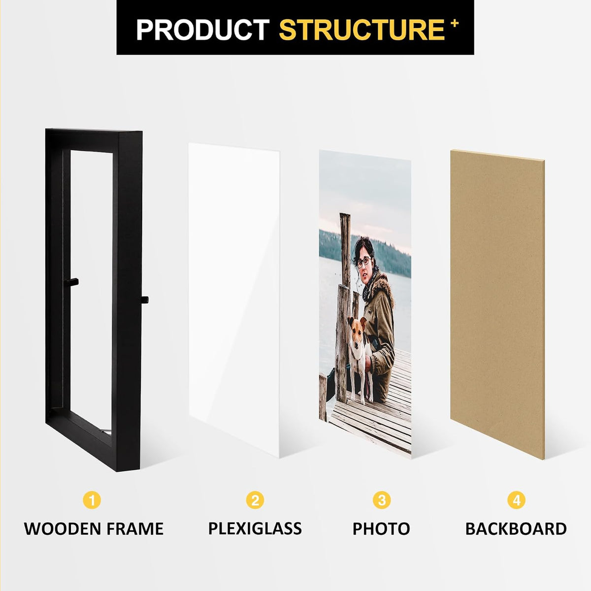 TOFOREVO 4x6 3 Picture Frame Triple Wooden Hinged Photo Frame Definition Glass Stand Vertically on Desktop or Tabletop