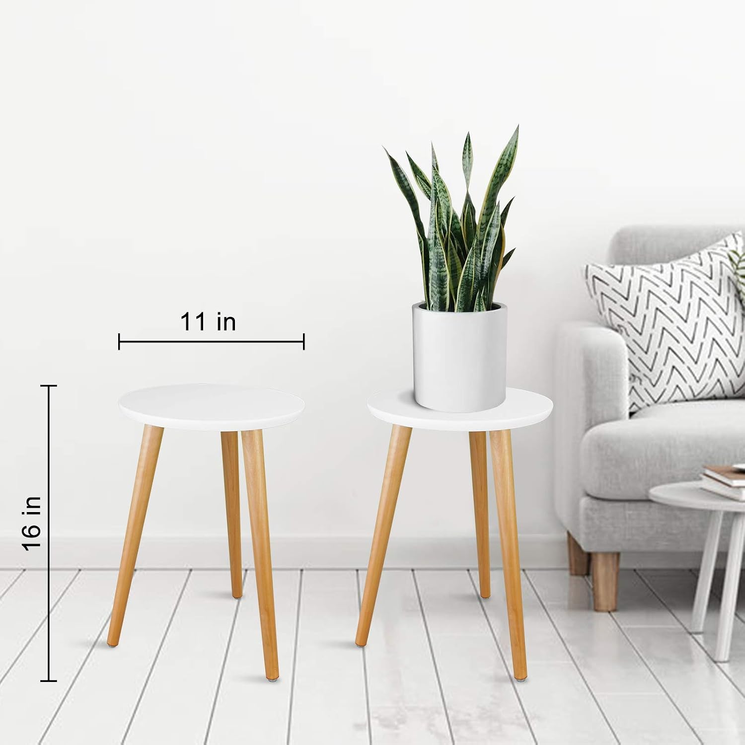 Wood Mid Century Plant Stand for Indoor Plants, Modern Table, Tall Holder for Flower Pots, Small Round Side/End