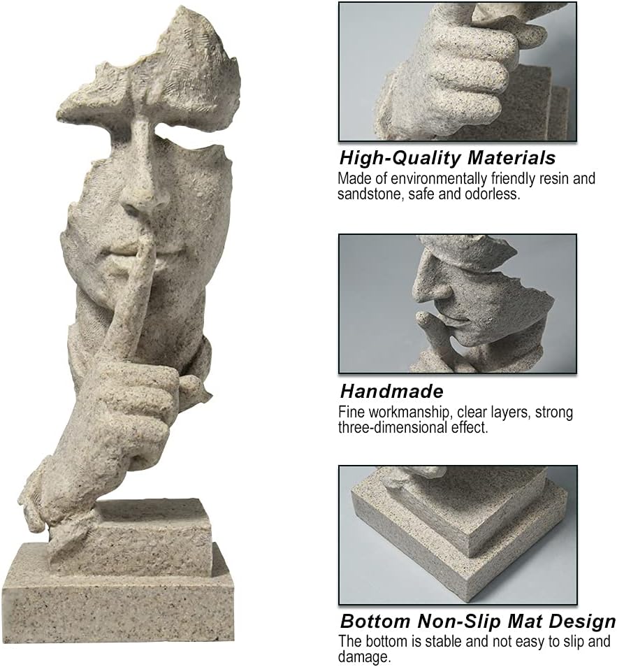 Silence is Modern Decor Creative Abstract Art Figurine Resin Sculptures / Sandstone / Gold
