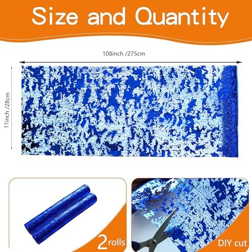 2 Pcs Royal Blue Table Runner, Glitter Metallic Foil Mesh Roll 108"