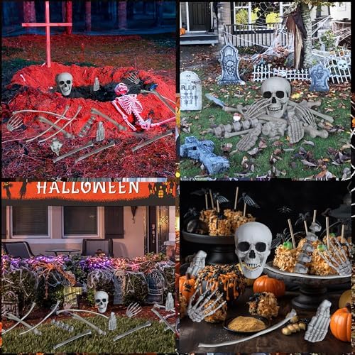 28 Pieces Skeleton Bones with Skull Bag of Plastic Bones Scary Groundbreakers for Halloween Yard Lawn Decoration (Gray)