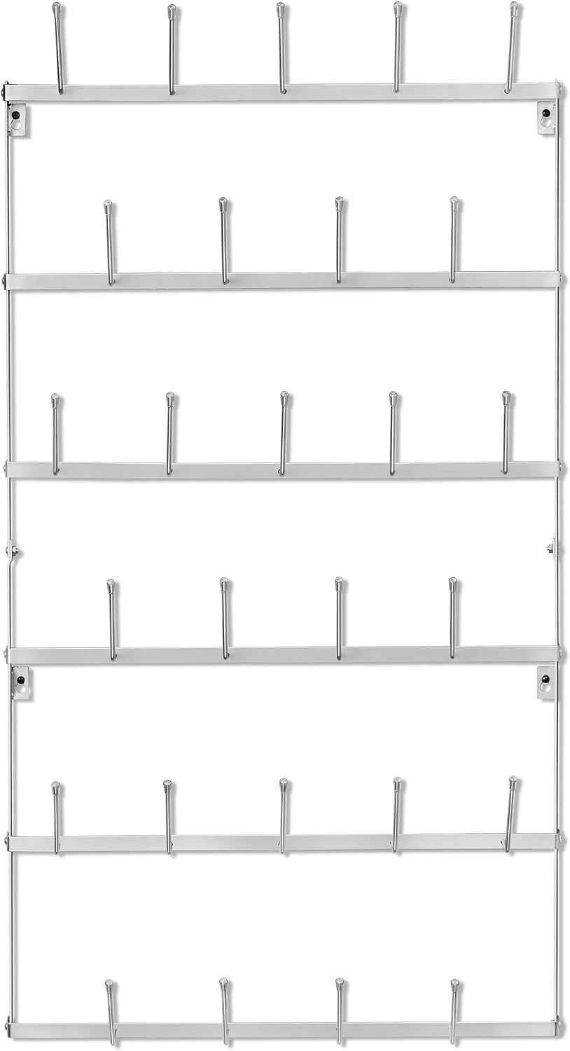 Sorbus Wall Mug Rack, Coffee Mug Display for Coffee Station (Large, Silver) | Rustic six-tier metal holder with hooks