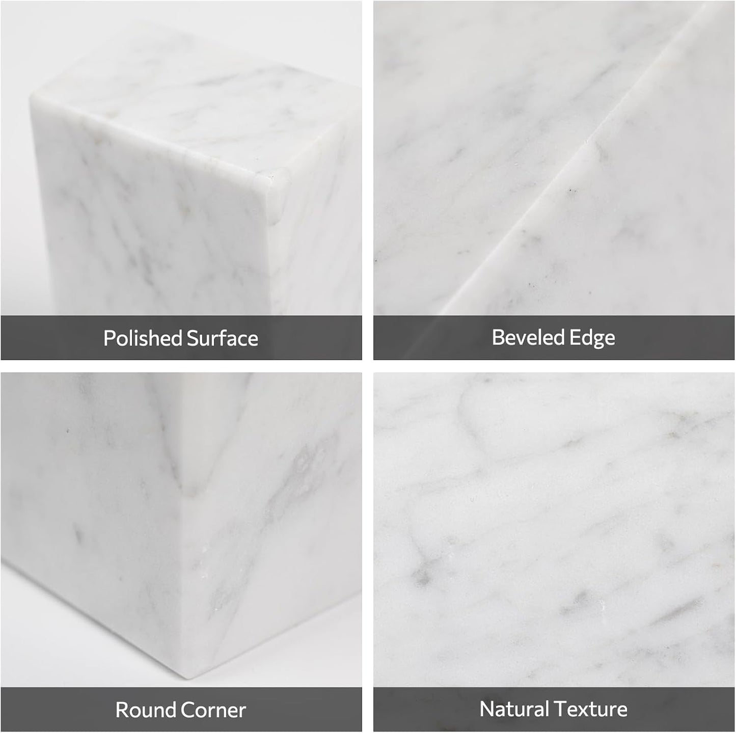 Marble Bookends / Stone Bookends Decorative / 3.9 x 3 x 6 / Carrara White